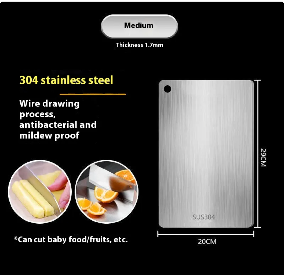 Tabla de Cortar de Acero Inoxidable 304 de Doble Cara (29X20 Cm)