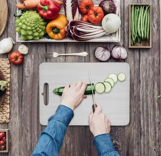 Tabla de Cortar de Acero Inoxidable 304 de Doble Cara (29X20 Cm)